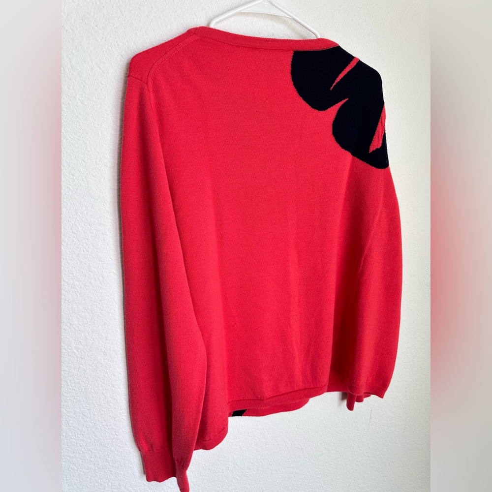 St. John Oversized Floral Intarsia Knit Wool Sweater In Apple Navy XL like NEW‎ - Picture 9 of 14